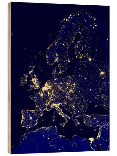 Tableau en bois L'Europe la nuit