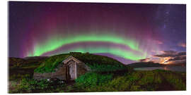 Acrylglasbild Polarlicht über Wikingerhaus, Grönland - Juan Carlos Casado