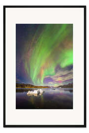 Gerahmter Kunstdruck Aurora über Eisberg Grönland