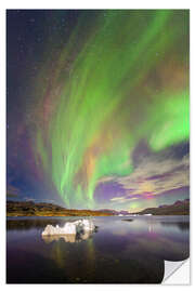 Självhäftande poster Aurora over iceberg Greenland