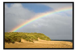 Gerahmter Kunstdruck Regenbogen über Dünen