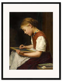 Ingelijste kunstdruk Schoolgirl with homework