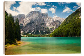 Hout print Lake Braies in South Tyrol , Lago di Braies