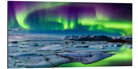 Aluminium print Iceland: Auroras above the glacier lagoon (panorama)