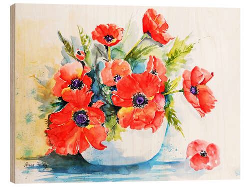 Wood print Poppy flowers