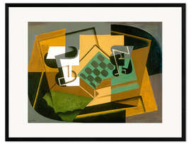 Impression artistique encadrée Chessboard, Glass, and Dish