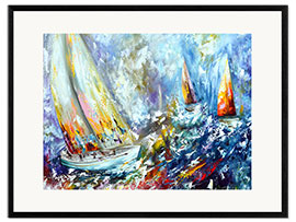 Ingelijste kunstdruk Sailboats in storm