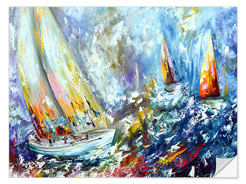 Selvklebende plakat Sailboats in storm