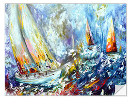 Selvklebende plakat Sailboats in storm