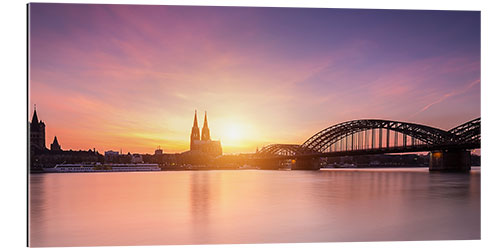 Tableau en plexi-alu Skyline de Cologne au coucher du soleil