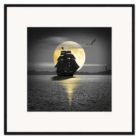 Gerahmter Kunstdruck Ein Schiff mit schwarzen Segeln