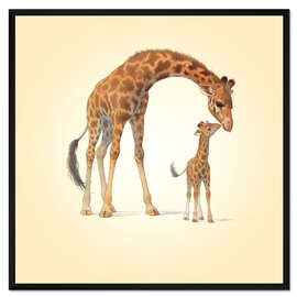 Gerahmter Kunstdruck Giraffe und Kälbchen