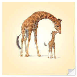 Selvklebende plakat Giraffe &amp; Calf