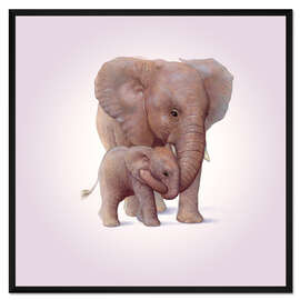 Gerahmter Kunstdruck Elefantenmutter und Kalb