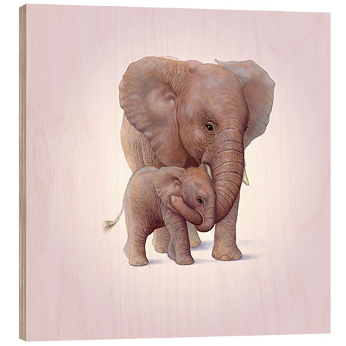 Wood print Elephant & Calf