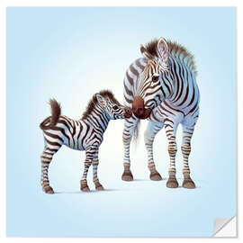 Selvklebende plakat Zebra &amp; Foal