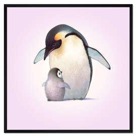 Gerahmter Kunstdruck Pinguin und Pinguinbaby