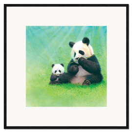 Impression artistique encadrée Panda, bébé panda et bambou