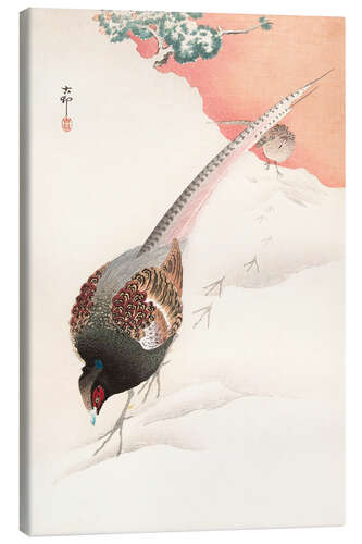 Stampa su tela A Pair of Pheasants in the Snow