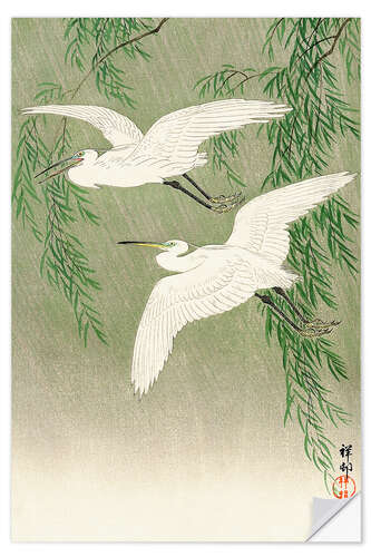 Selvklebende plakat White Herons and Willow