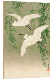 Print på træ  White Herons and Willow - Ohara Koson