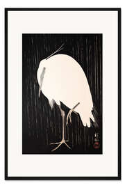 Gerahmter Kunstdruck Weißer Kranich im Regen - Ohara Koson