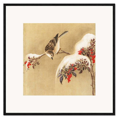 Plakat artystyczny premium w ramie A sparrow on a bird berry bush
