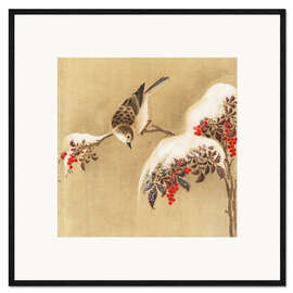 Plakat artystyczny premium w ramie A sparrow on a bird berry bush