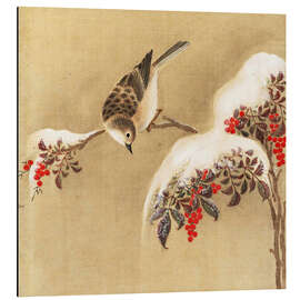 Magnettafel Ein Spatz auf einem Vogelbeerenstrauch