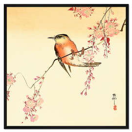 Gerahmter Kunstdruck Roter Vogel und Kirschblüten
