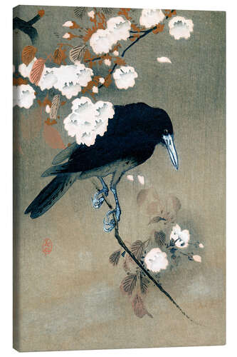 Canvas print Crow and Cherry Blossoms