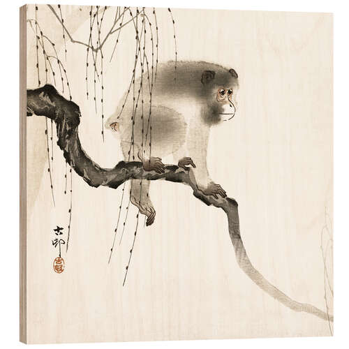 Wood print Japanese macaque on a tree