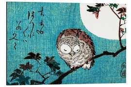 Aluminiumtavla  Small Horned Owl on Maple Branch under Full Moon - Utagawa Hiroshige