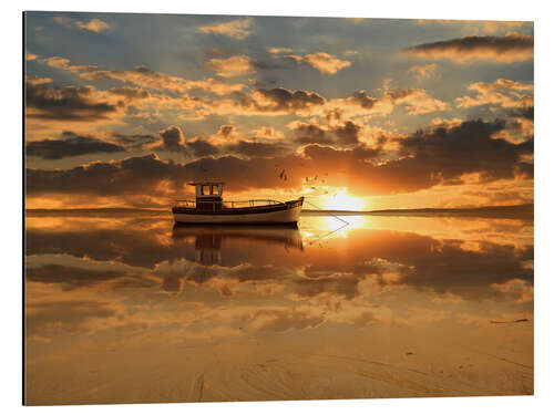 Aluminium print The fishing boat in the sunset