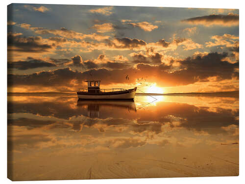 Canvas print The fishing boat in the sunset