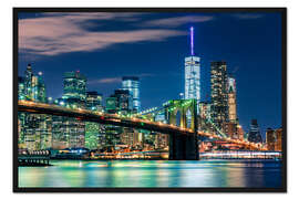Gerahmter Kunstdruck New Yorker Skyline und Brooklyn Bridge