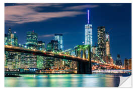 Selvklebende plakat Brooklyn Bridge om natten, New York