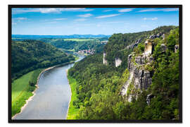 Gerahmter Kunstdruck Sächsische Schweiz - Basteiaussicht auf Elbe und Wartturm