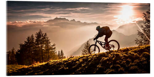 Acrylglasbild Mountainbiker in der Abendsonne