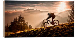 Holzbild  Mountainbiker in der Abendsonne - Sandi Bertoncelj