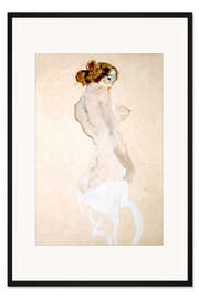 Gerahmter Kunstdruck Stehender Akt mit weißem Hemd