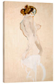 Wood print Standing Nude with white shirt