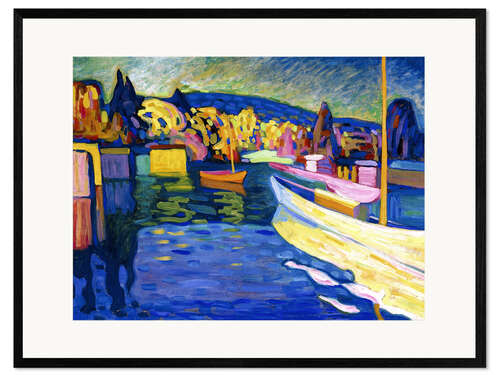 Gerahmter Kunstdruck Herbstlandschaft mit Booten