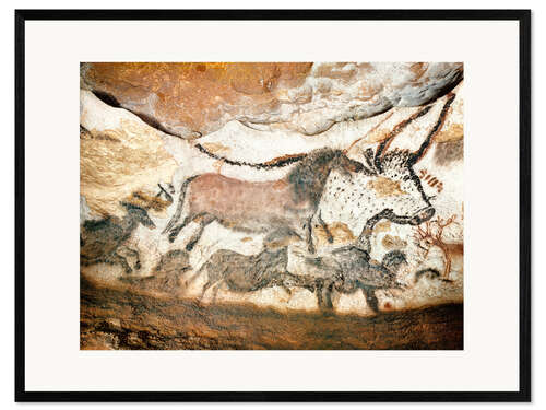 Inramat konsttryck Lascaux cave, Aurochs and horses