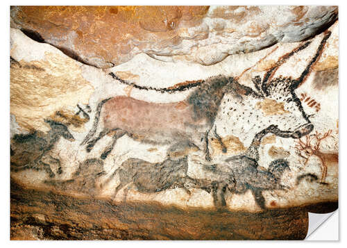 Selvklebende plakat Lascaux cave, Aurochs and horses