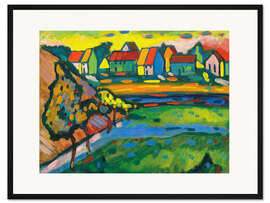 Gerahmter Kunstdruck Bayerisches Dorf mit Feld