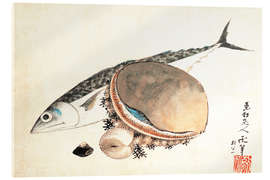 Obraz na szkle akrylowym Mackerel and sea shells - Katsushika Hokusai