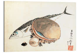 Alumiinitaulu Mackerel and sea shells - Katsushika Hokusai