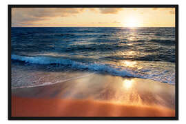 Gerahmter Kunstdruck Sonnenuntergang am Meer