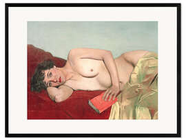 Ingelijste kunstdruk Reclining Nude with Book